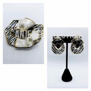 Rare handcrafted clip on earrings + brooch set